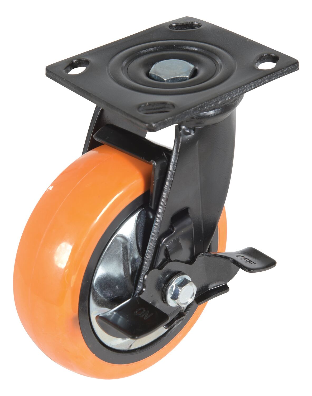 Vestil Polyurethane Swivel With Brake Caster - 6 In. Diameter x 2 In. Width 837 lb - Orange/Silver