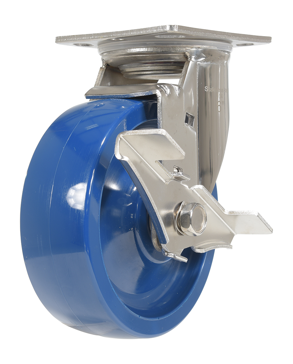 Vestil Solid Polyurethane Swivel With Brake Caster - 6 In. Diameter x 2 In. Width 1200 lb Dark - Blue