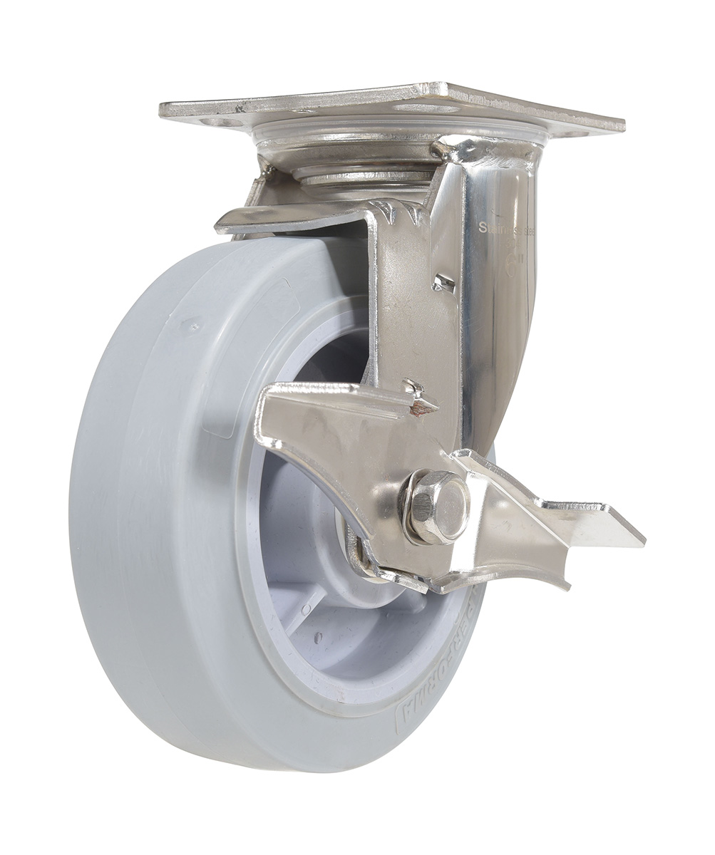 Vestil Thermoplastic Rubber Swivel With Brake Caster - 6 In. Diameter x 2 In. Width 600 lb - Gray