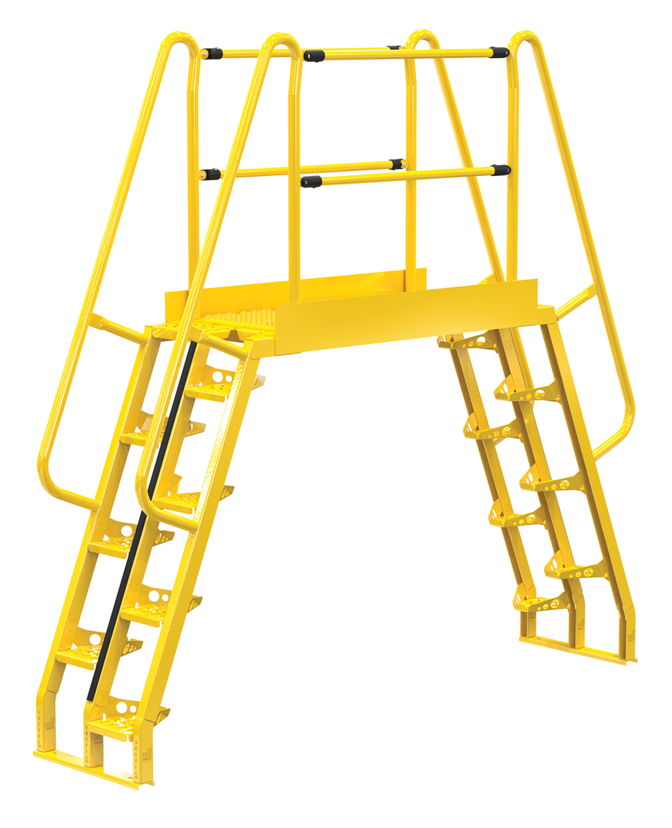 Vestil Steel Alternating Crossover Ladder 16 Step - 68 Degrees 106 In. x 102 In. 350 lb - Yellow