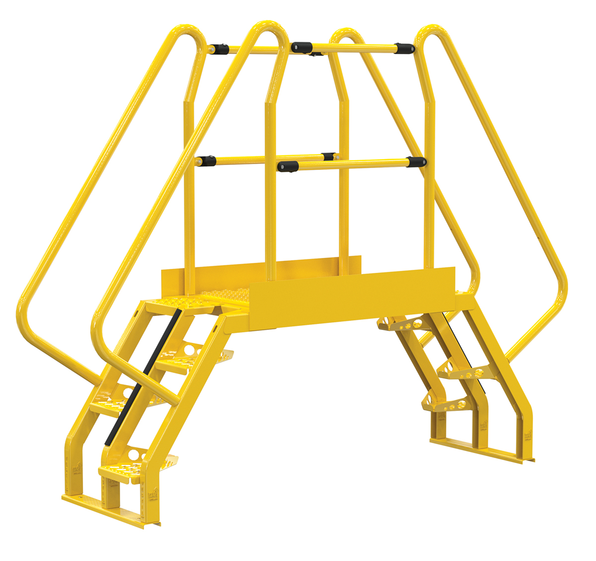 Vestil Steel Alternating Crossover Ladder 8 Step - 56 Degrees 93 In. x 73 In. 350 lb - Yellow