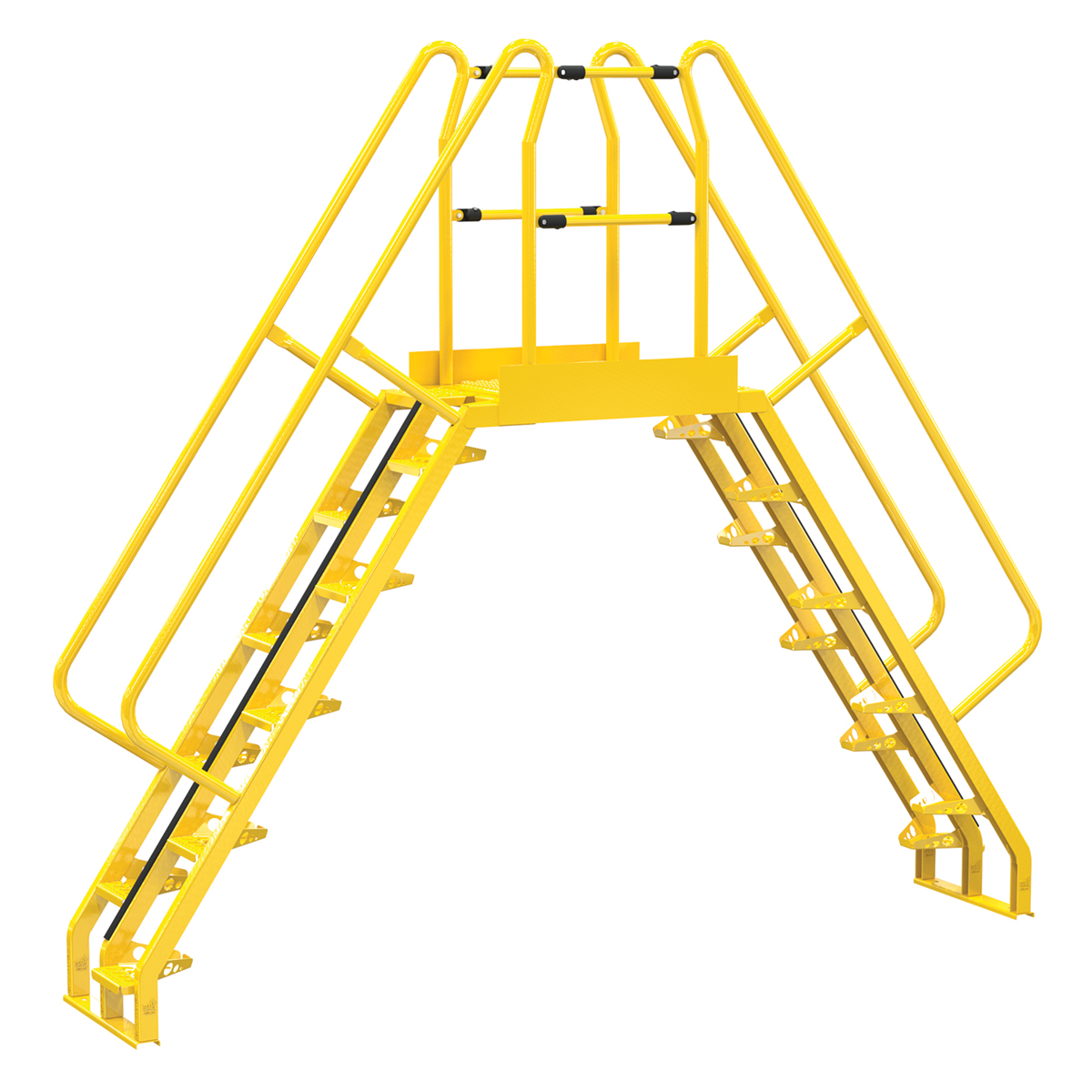 Vestil Steel Alternating Crossover Ladder 20 Step - 56 Degrees 129 In. x 115 In. 350 lb - Yellow