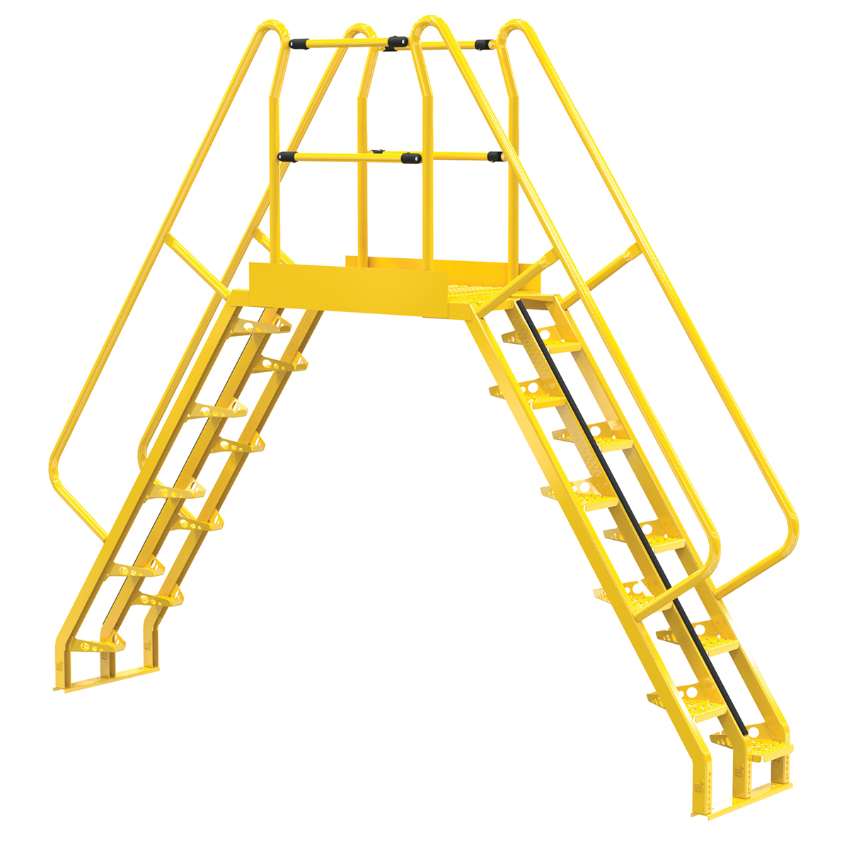 Vestil Steel Alternating Crossover Ladder 20 Step - 56 Degrees 136 In. x 115 In. 350 lb - Yellow