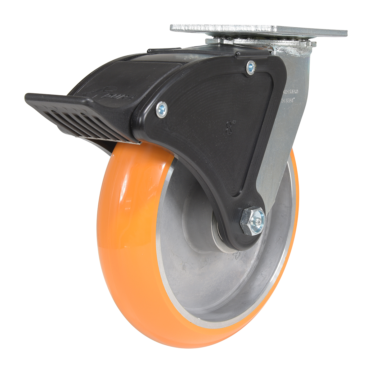 Vestil Polyurethane Swivel With Total Brake Caster - 8 In. Diameter x 2 In. Width 1250 lb - Butterscotch/Silver