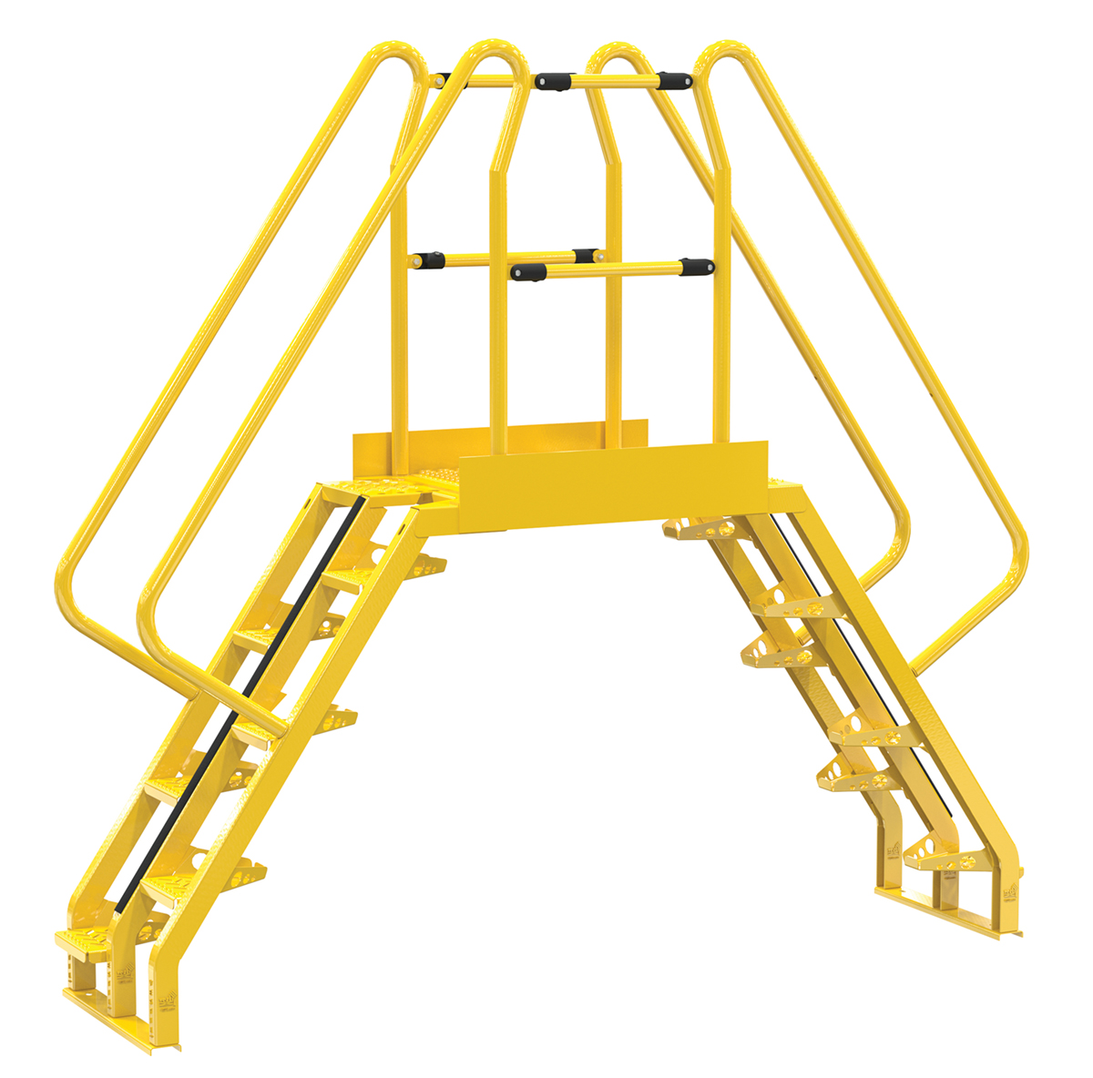 Vestil Steel Alternating Crossover Ladder 14 Step - 56 Degrees 98 In. x 91 In. 350 lb - Yellow