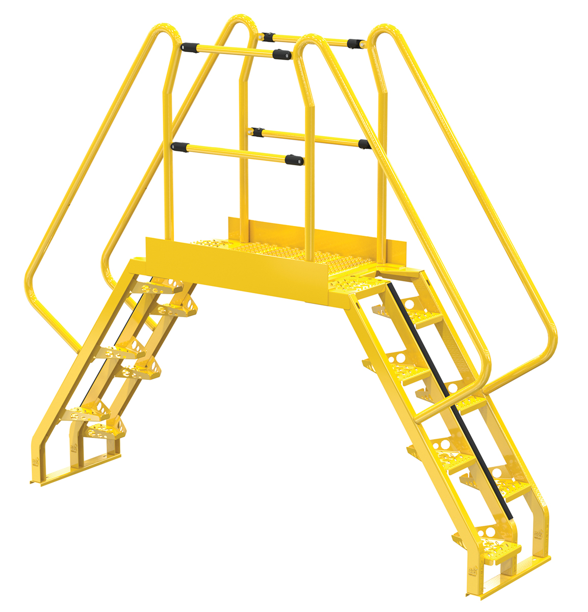 Vestil Steel Alternating Crossover Ladder 14 Step - 56 Degrees 105 In. x 91 In. 350 lb - Yellow