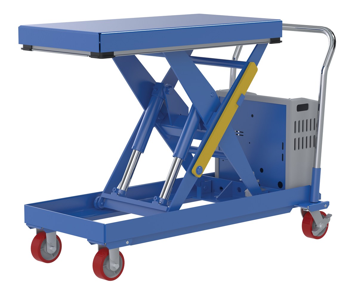 Vestil Steel 12V DC Powered Hydraulic Elevating Cart - 20 In. x 40 In. 2000 lb - Blue