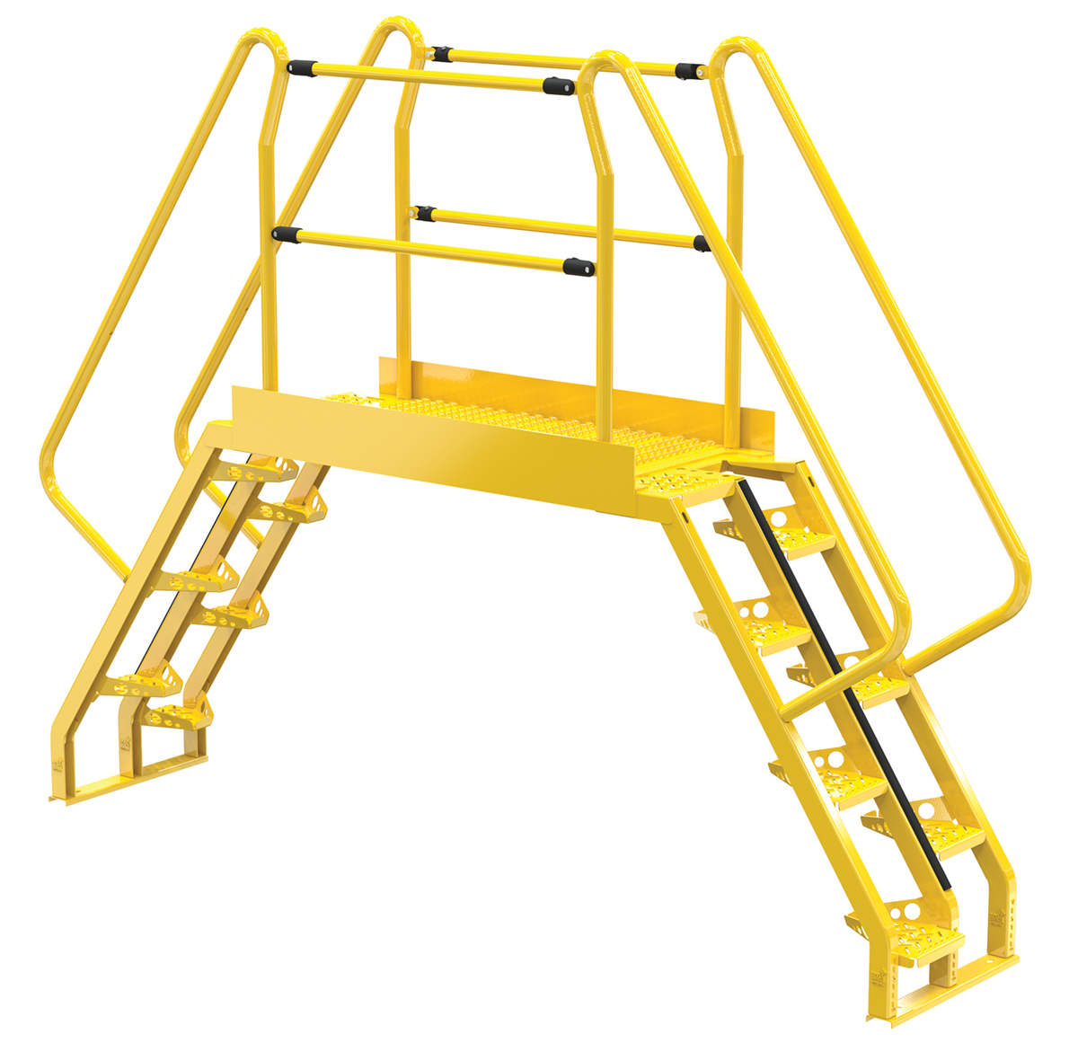 Vestil Steel Alternating Crossover Ladder 14 Step - 56 Degrees 119 In. x 91 In. 350 lb - Yellow