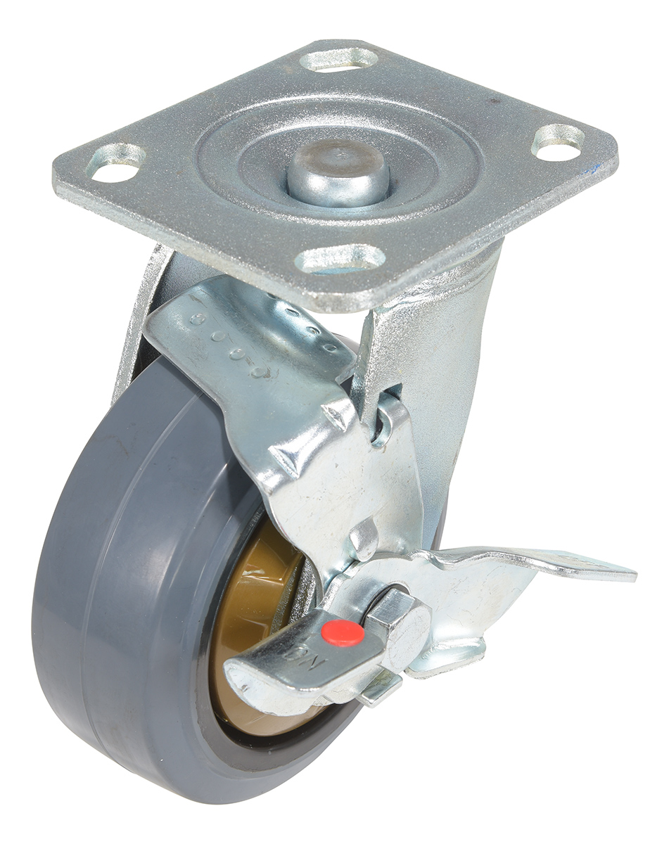 Vestil Rubber Swivel With Brake Caster - 5 In. Diameter x 2 In. Width 661 lb Dark - Gray/Gold
