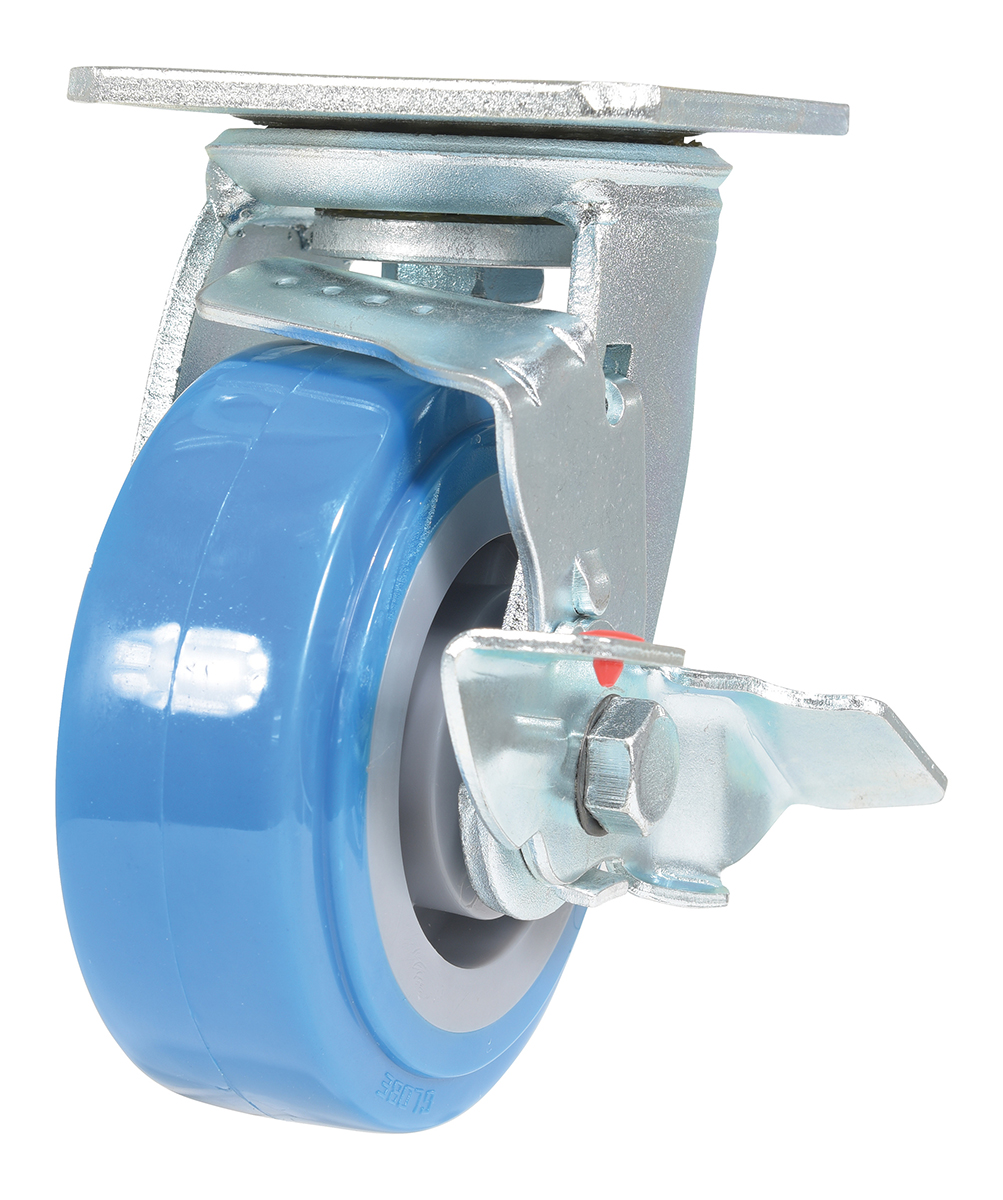 Vestil Polyurethane Swivel With Brake Caster - 5 In. Diameter x 2 In. Width 771 lb Light - Blue/Gray