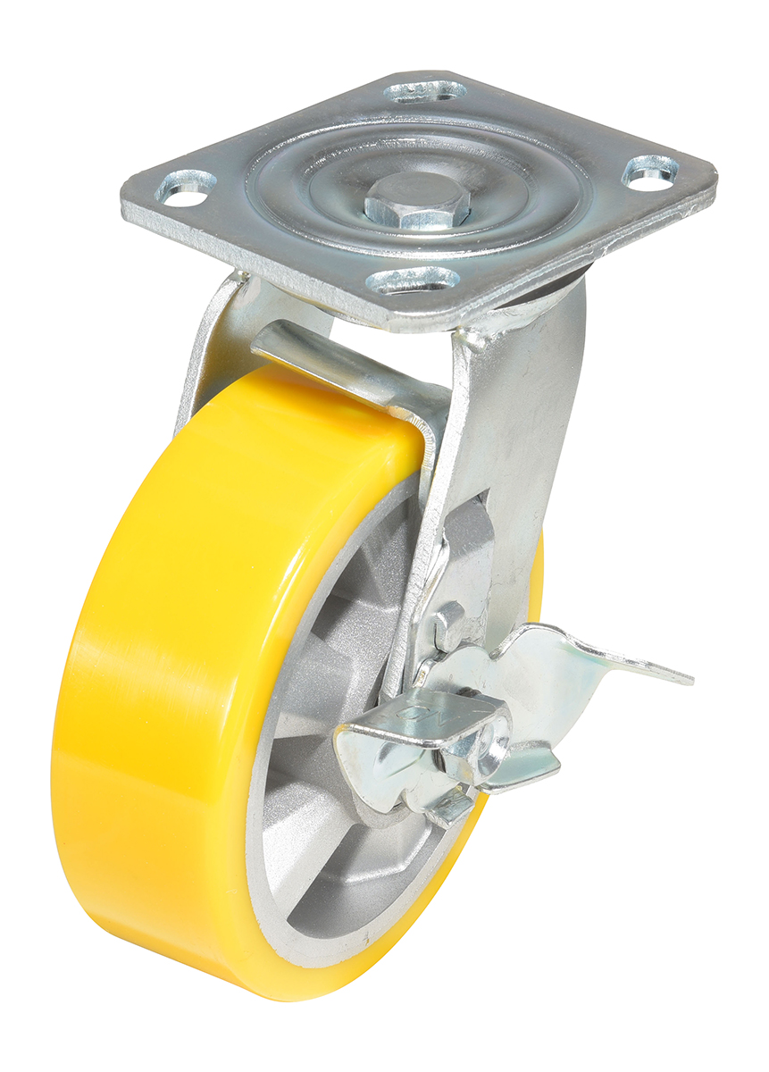 Vestil Polyurethane Swivel With Brake Caster - 6 In. Diameter x 2 In. Width 661 lb - Yellow/Gray