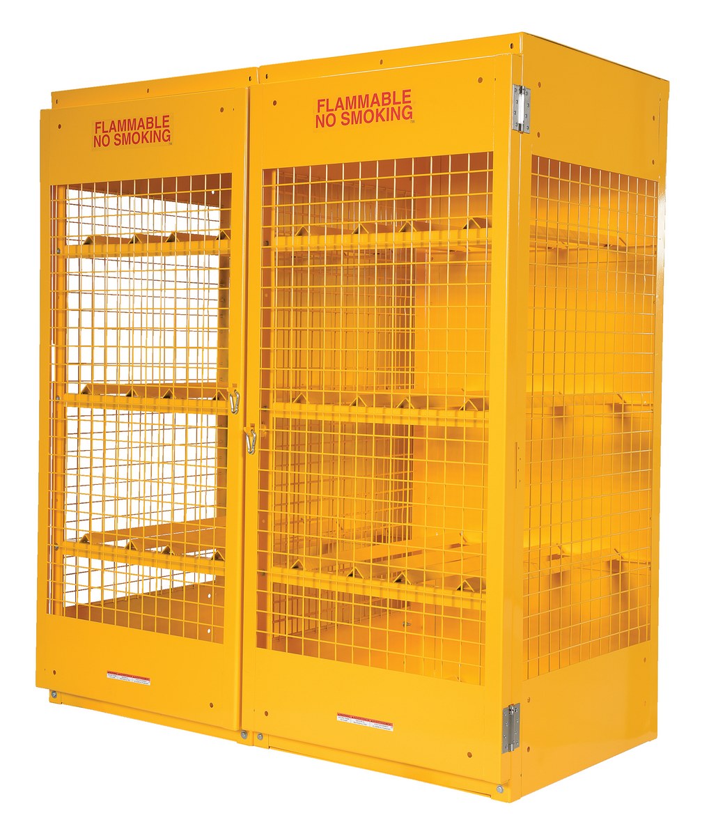 Vestil Steel Horizontal Cylinder Cabinet - 32 In. x 60 In. x 68-1/4 In. 16 Cylinder - Yellow