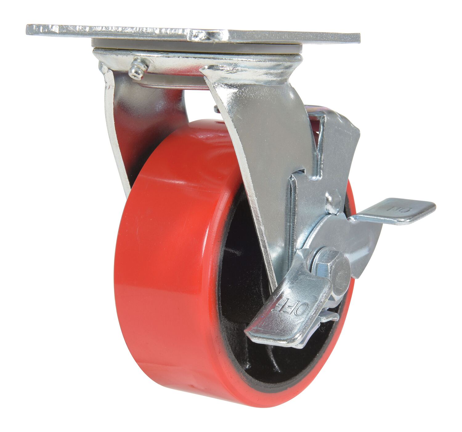 Vestil Polyurethane Swivel With Brake Caster - 5 In. Diameter x 2 In. Width 990 lb - Red/Black