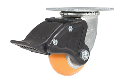 Vestil Polyurethane Swivel With Total Brake Caster - 4 In. Diameter x 2 In. Width 1000 lb - Butterscotch/Silver