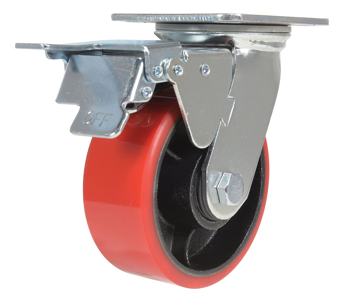 Vestil Polyurethane Swivel With Total Brake Caster - 5 In. Diameter x 2 In. Width 990 lb - Red/Black