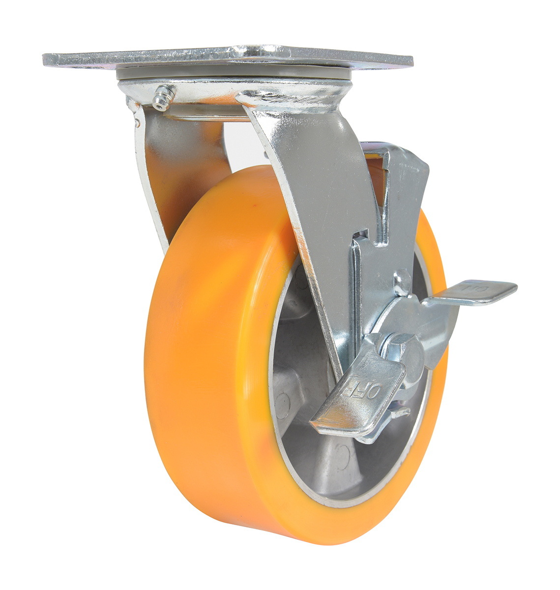 Vestil Polyurethane Swivel With Brake Caster - 6 In. Diameter x 2 In. Width 1212 lb - Orange/Silver