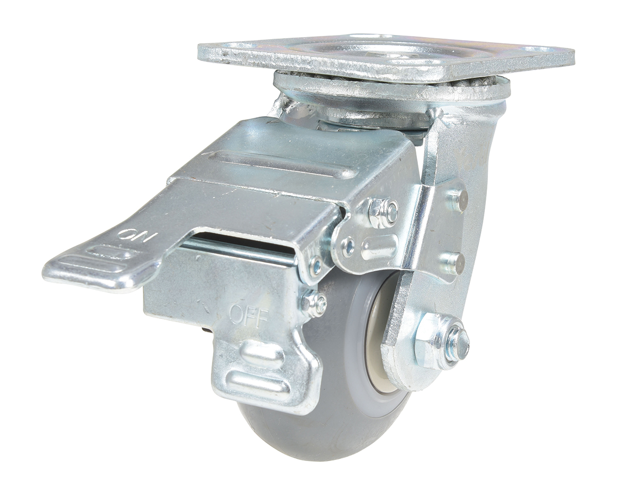 Vestil Thermoplastic Rubber Swivel With Total Brake Caster - 4 In. Diameter x 2 In. Width 485 lb Light - Gray
