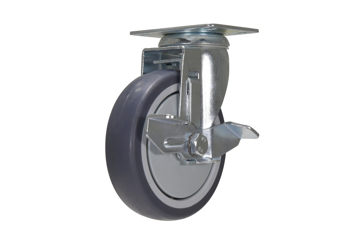 Vestil Thermoplastic Rubber Swivel With Brake Caster - 5 In. Diameter x 1 In. Width 308 lb Dark Gray/Light - Gray