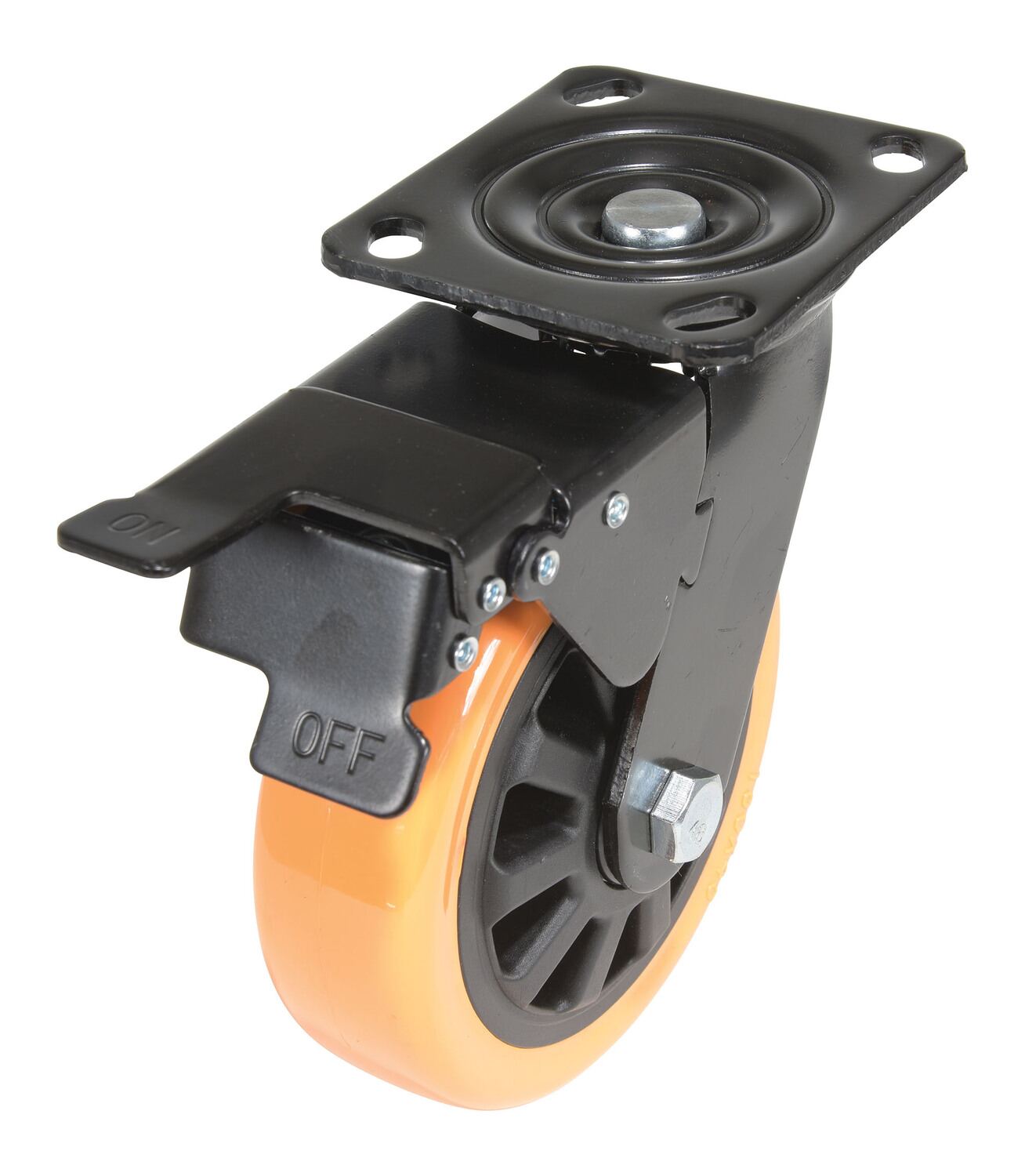 Vestil Polyurethane Swivel With Total Brake Caster - 6 In. Diameter x 2 In. Width 836 lb - Orange/Black