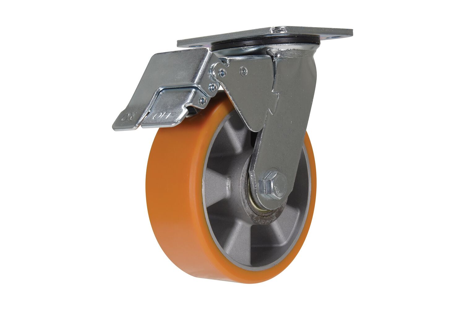 Vestil Polyurethane Swivel With Total Brake Caster - 6 In. Diameter x 2 In. Width 1210 lb - Orange/Silver
