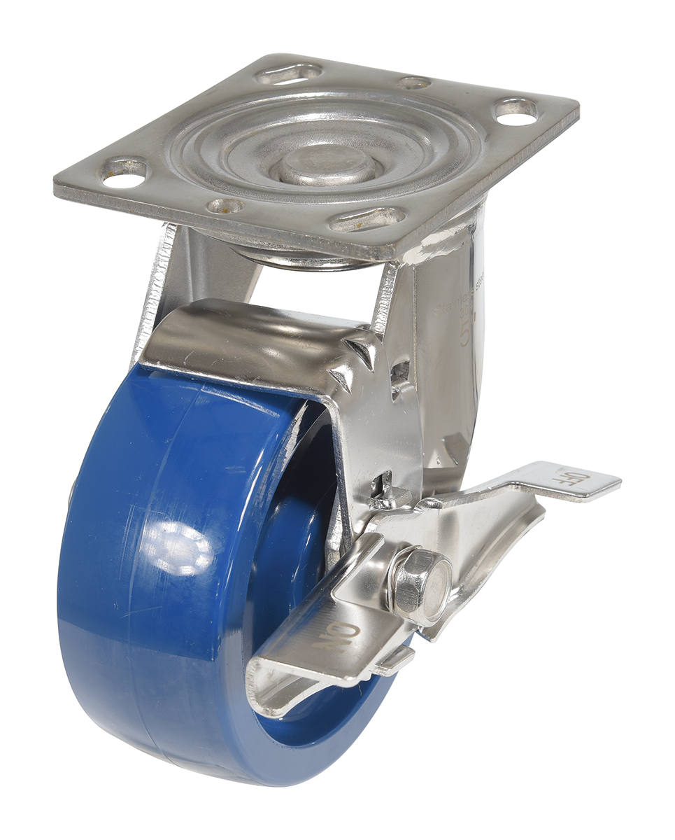 Vestil Solid Polyurethane Swivel With Brake Caster - 5 In. Diameter x 2 In. Width 1000 lb Dark - Blue