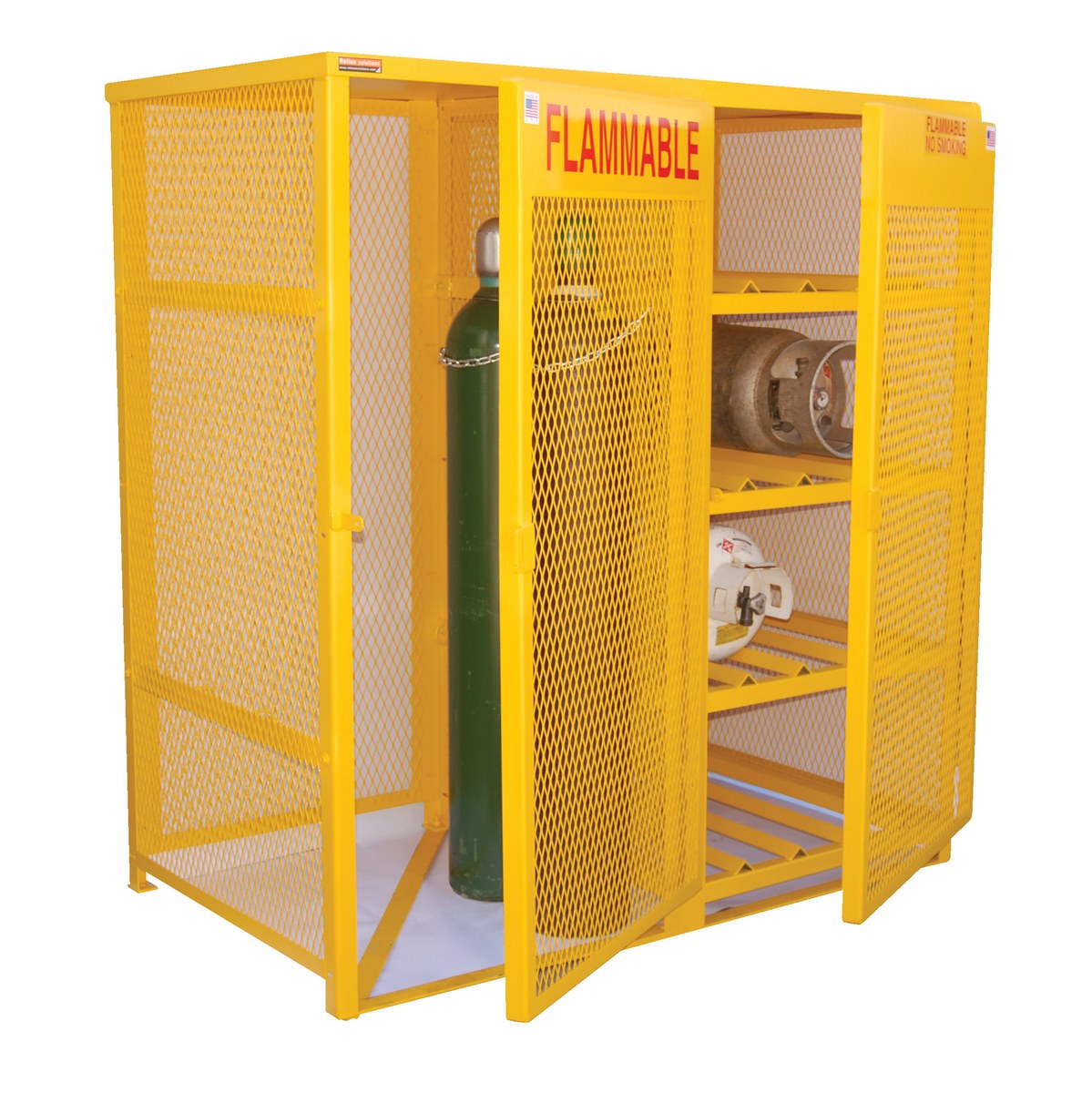 Vestil Steel Horizontal and Vertical Cylinder Cabinet - 32 In. x 60 In. x 68-1/4 In. 8 Horizontal/10 Vertical - Yellow