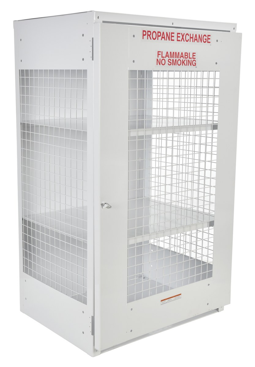 Vestil Steel Propane Exchange Cylinder Storage Cabinets with Mesh Door - 18 Cylinder - White