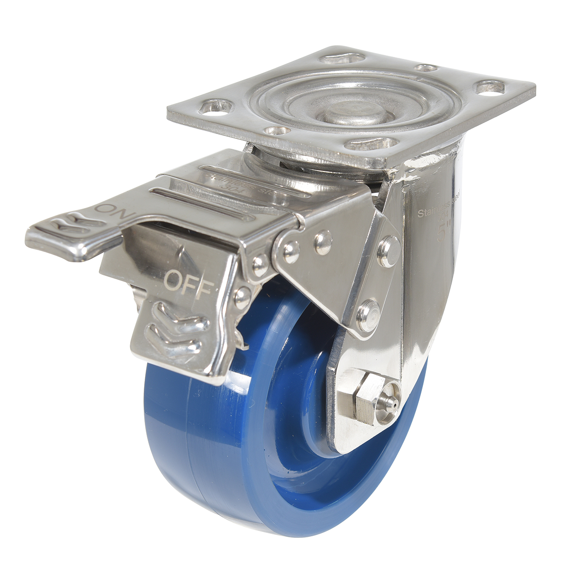 Vestil Solid Polyurethane Swivel With Total Brake Caster - 5 In. Diameter x 2 In. Width 1000 lb Dark - Blue