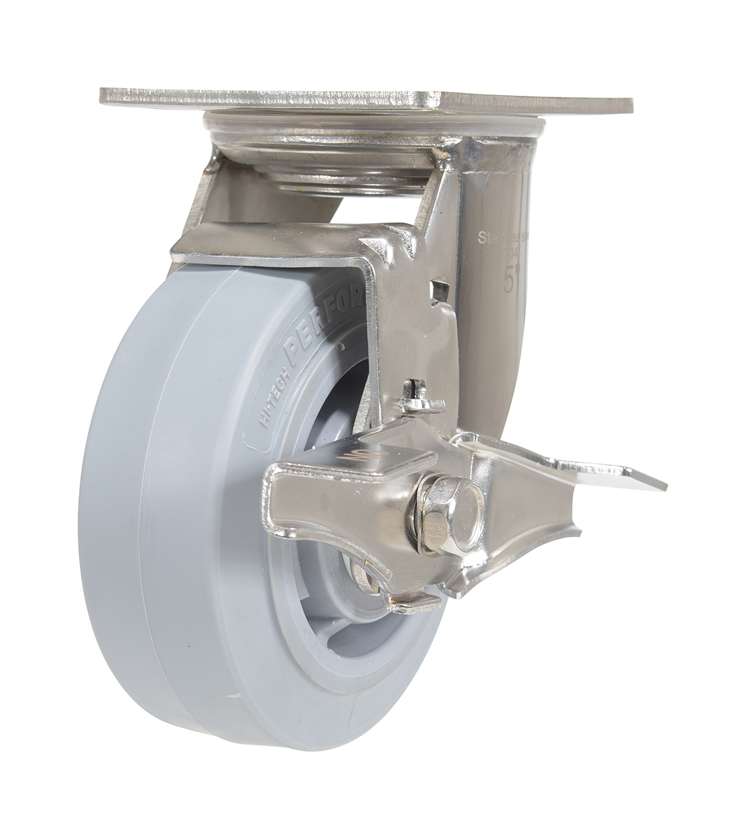 Vestil Thermoplastic Rubber Swivel With Brake Caster - 5 In. Diameter x 2 In. Width 500 lb - Gray