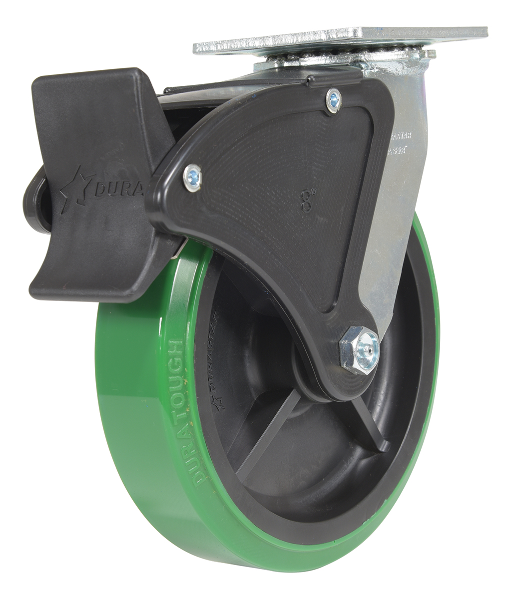 Vestil Polyurethane Swivel With Total Brake Caster - 8 In. Diameter x 2 In. Width 1000 lb - Green/Black