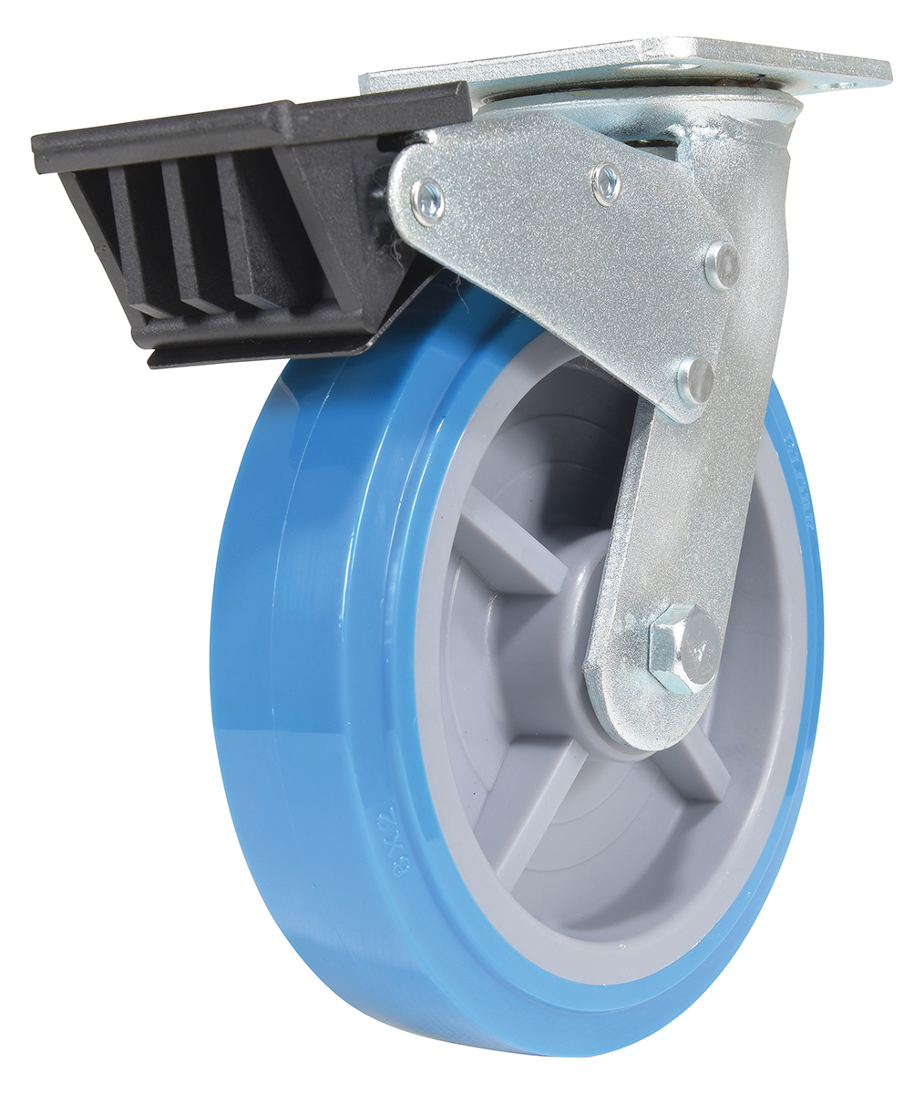 Vestil Polyurethane Swivel With Total Brake Caster - 8 In. Diameter x 2 In. Width 925 lb Light - Blue/Gray