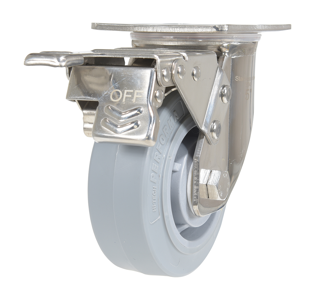 Vestil Thermoplastic Rubber Swivel With Total Brake Caster - 5 In. Diameter x 2 In. Width 500 lb - Gray