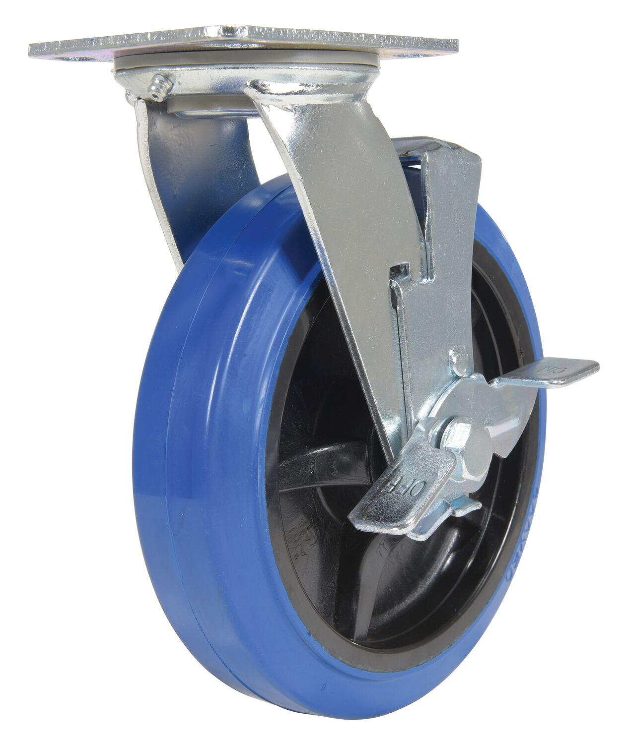 Vestil Elastic Rubber Swivel With Brake Caster - 8 In. Diameter x 2 In. Width 770 lb - Blue/Black