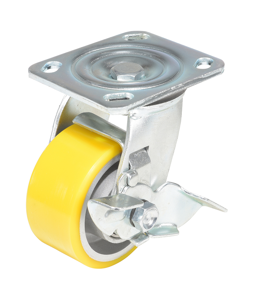 Vestil Polyurethane Swivel With Brake Caster - 4 In. Diameter x 2 In. Width 440 lb - Yellow/Gray