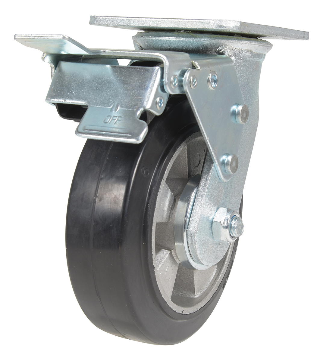 Vestil Rubber Swivel With Total Brake Caster - 6 In. Diameter x 2 In. Width 771 lb - Black/Gray