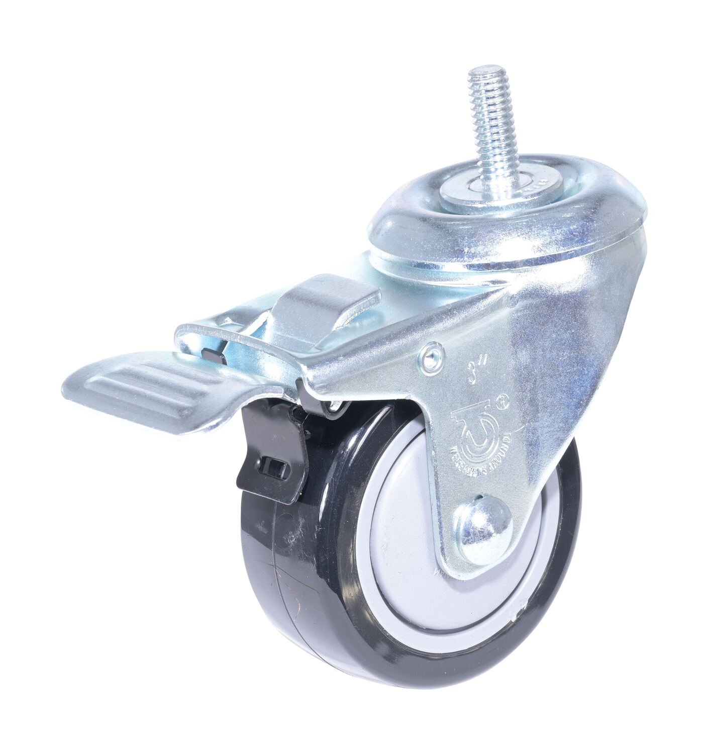 Vestil Polyurethane/Polyolefin Swivel Caster with Lock - 3 Inch Diameter x 1-1/4 Inch Width 300 lb - Black/Gray
