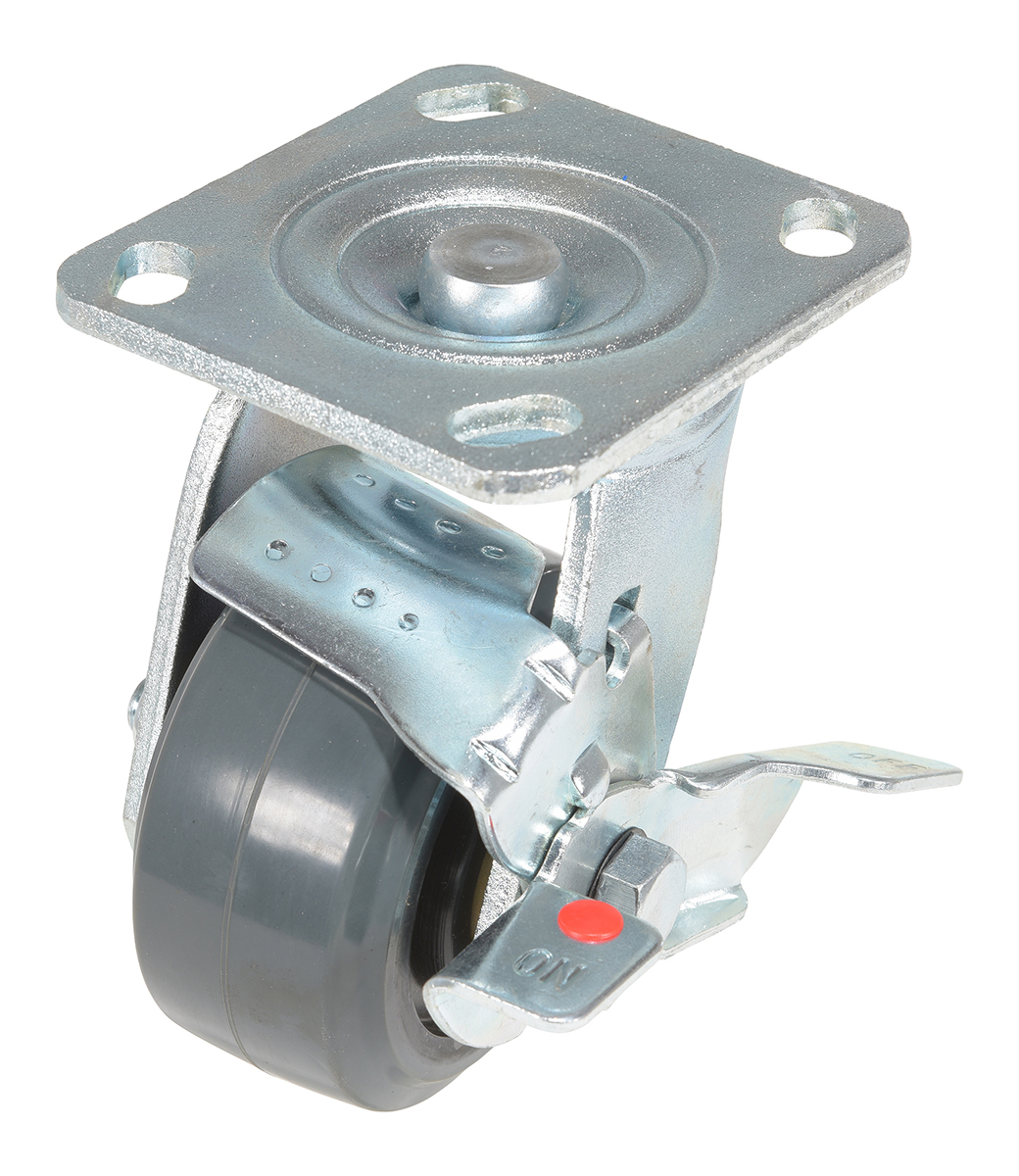 Vestil Rubber Swivel With Brake Caster - 4 In. Diameter x 2 In. Width 551 lb Dark - Gray/Gold