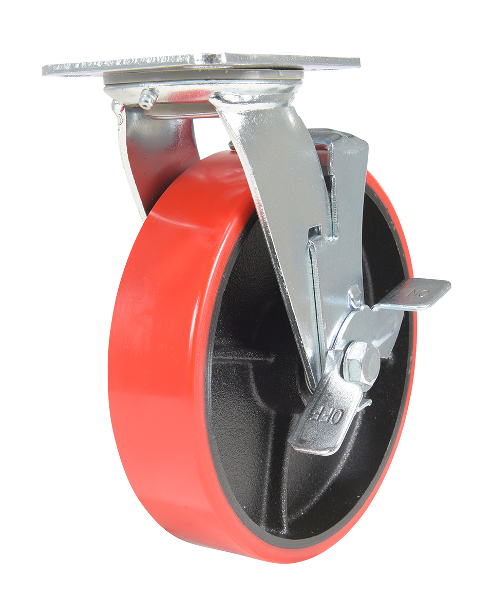 Vestil Polyurethane Swivel With Brake Caster - 8 In. Diameter x 2 In. Width 1474 lb - Red/Black