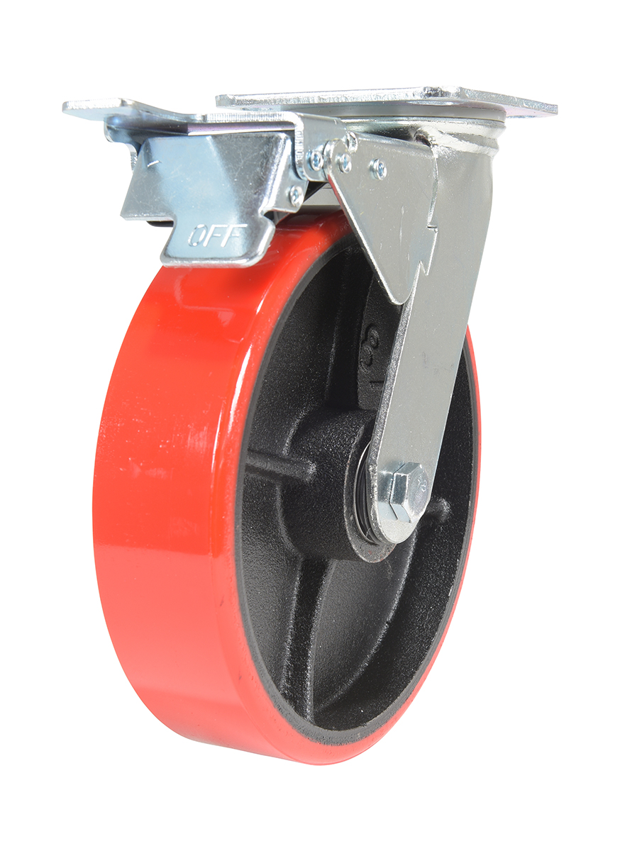 Vestil Polyurethane Swivel With Total Brake Caster - 8 In. Diameter x 2 In. Width 1474 lb - Red/Black