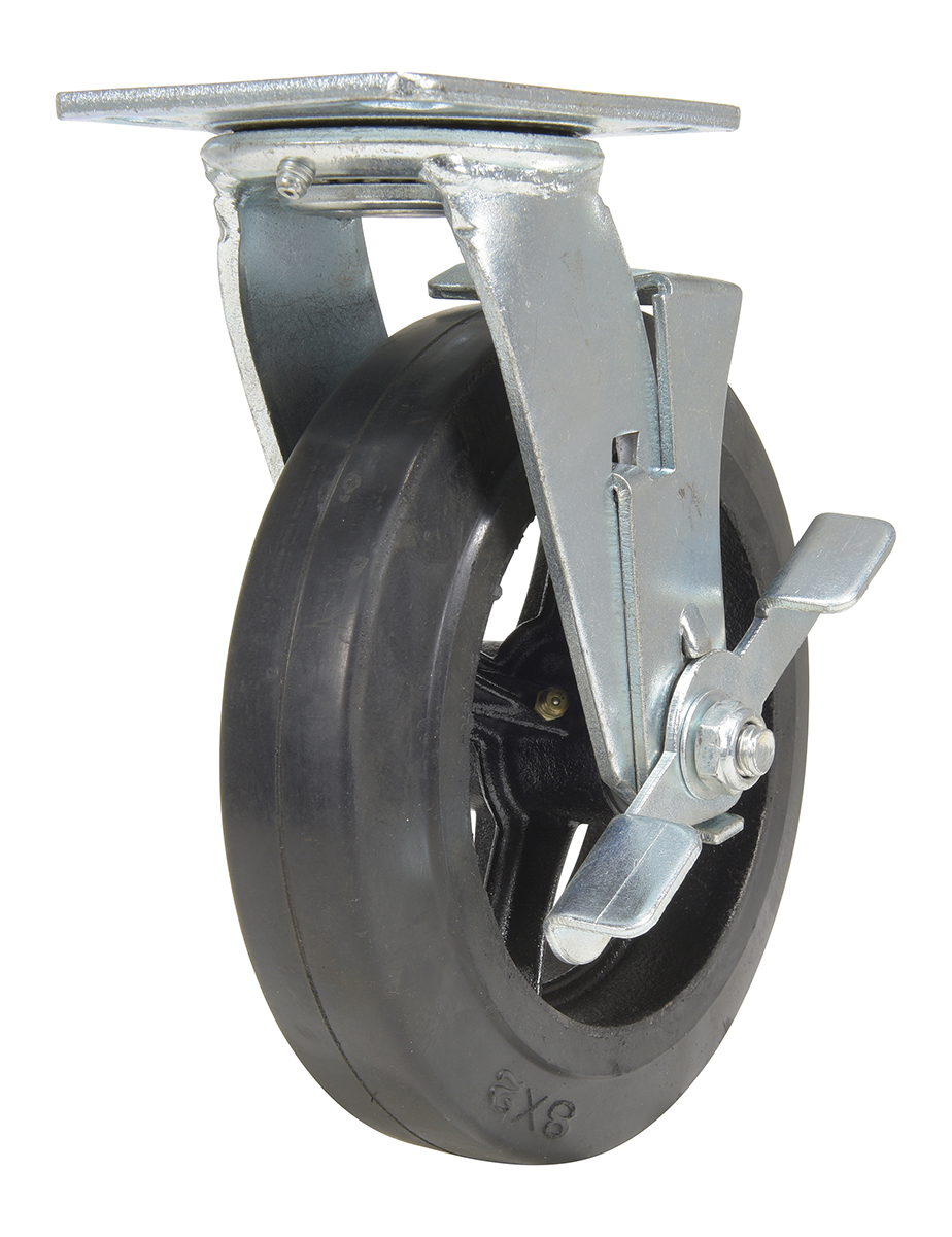 Vestil Rubber Swivel With Brake Caster - 8 In. Diameter x 2 In. Width 660 lb - Black