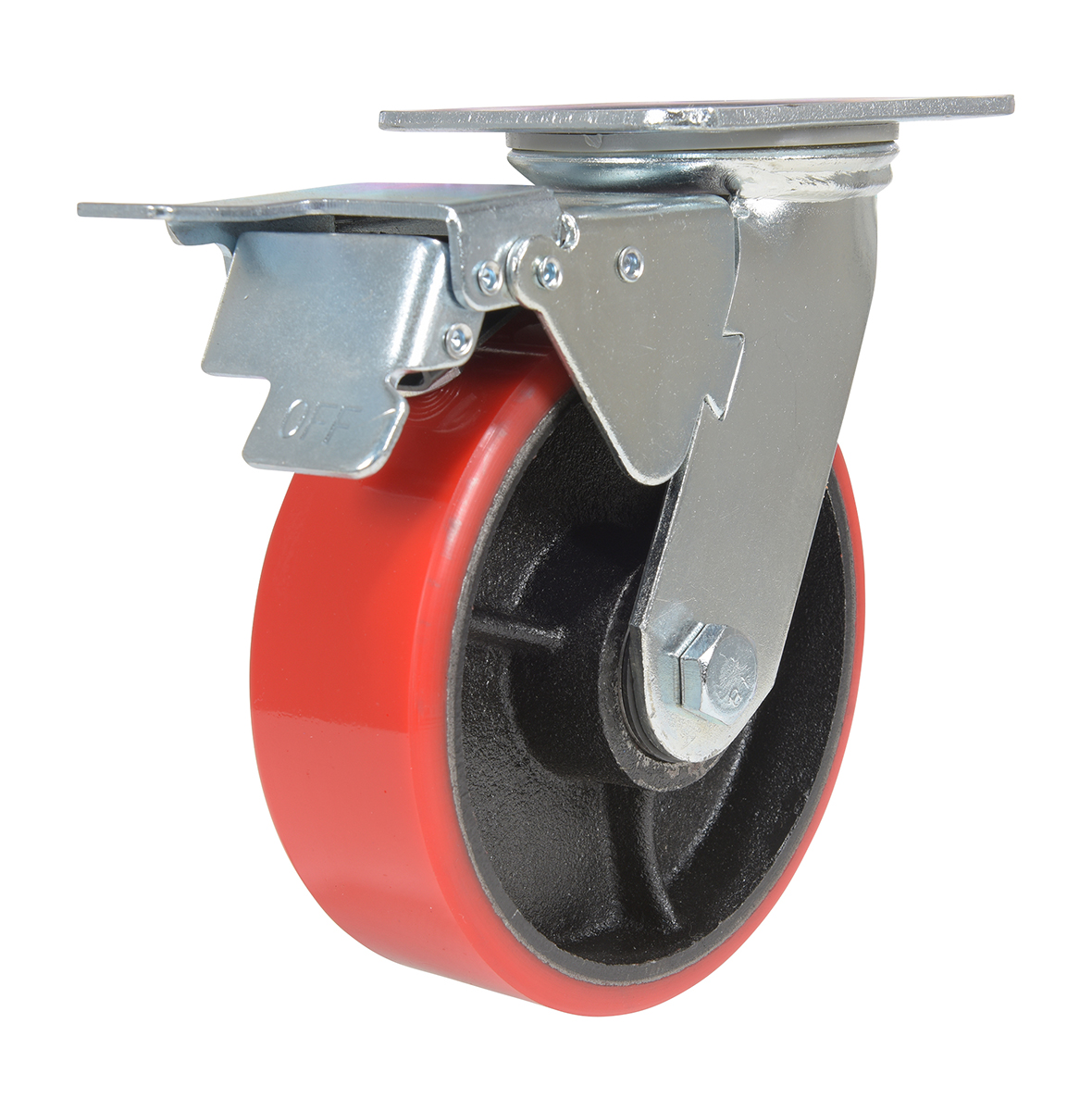 Vestil Polyurethane Swivel With Total Brake Caster - 6 In. Diameter x 2 In. Width 1232 lb - Red/Black