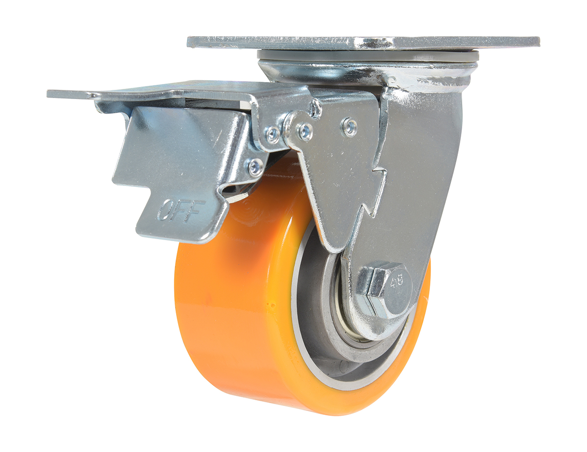 Vestil Polyurethane Swivel With Total Brake Caster - 4 In. Diameter x 2 In. Width 660 lb - Orange/Gray