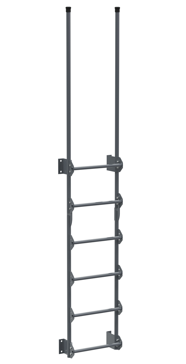Vestil Steel Walk Through Dock Ladder - 6 Step 300 lb - Gray Semi Gloss