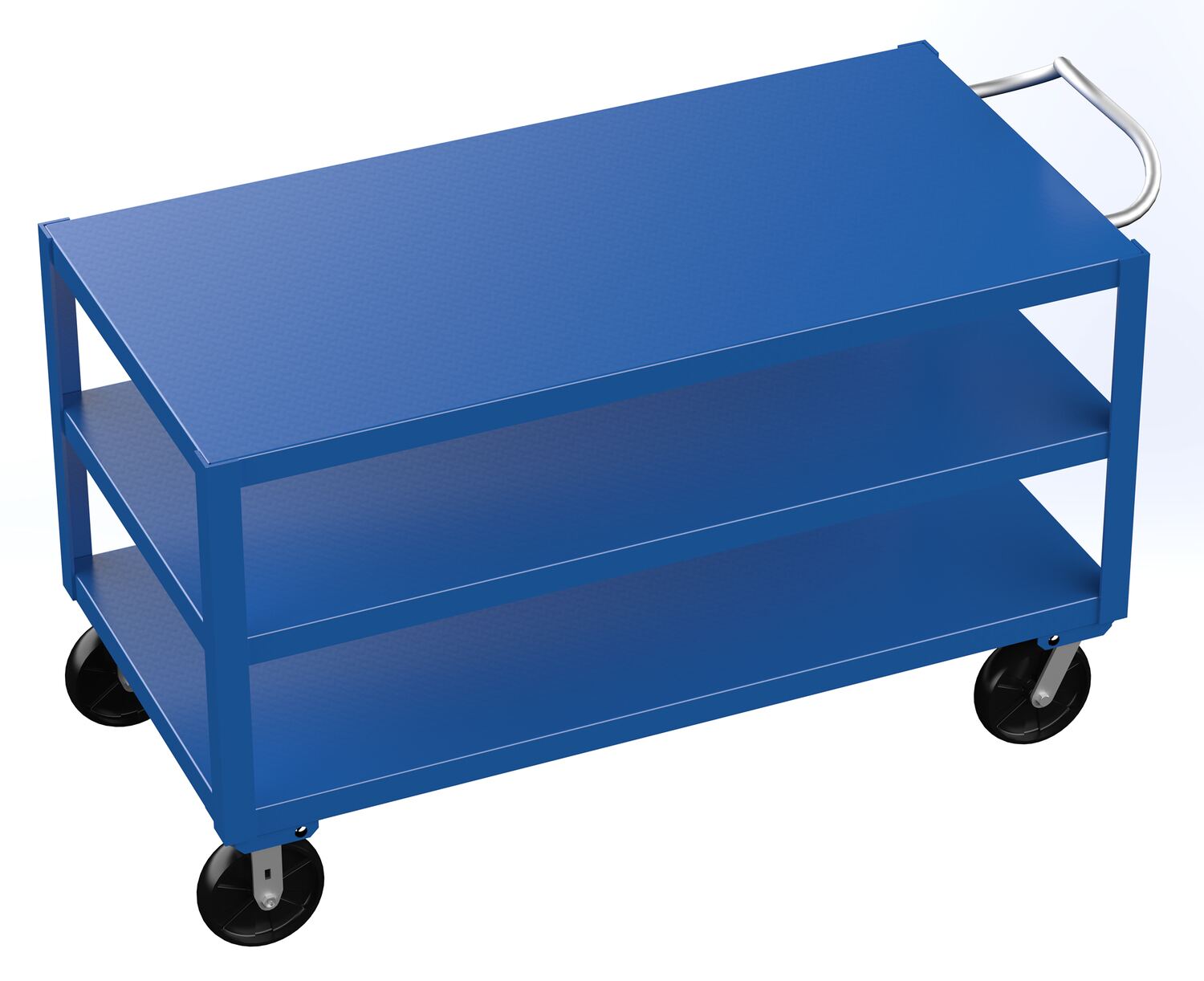 Vestil Steel - 30 In. x 60 In. Platform Heavy Duty 3 Shelf Ergo Handle Cart with GFN Casters 4000 lb - Blue