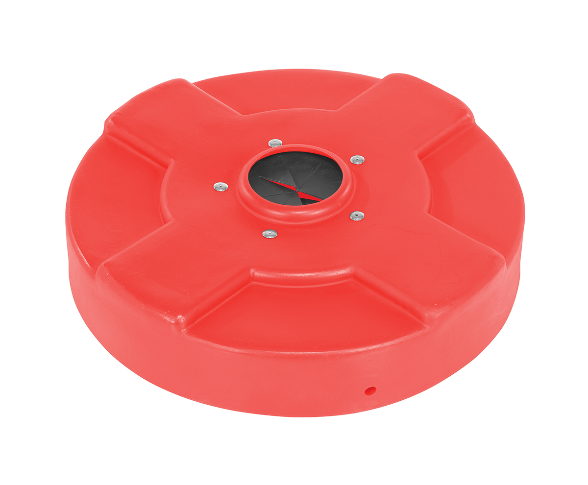 Vestil Low-Density Polyethylene Drum Recycling Lid with Flaps - 30 Gallon - Red