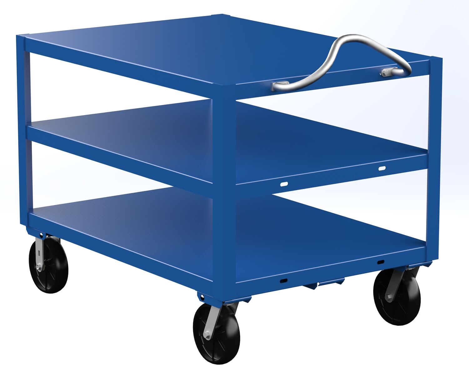 Vestil Steel - 34 In. x 48 In. Platform Heavy Duty 3 Shelf Ergo Handle Cart with GFN Casters 4000 lb - Blue