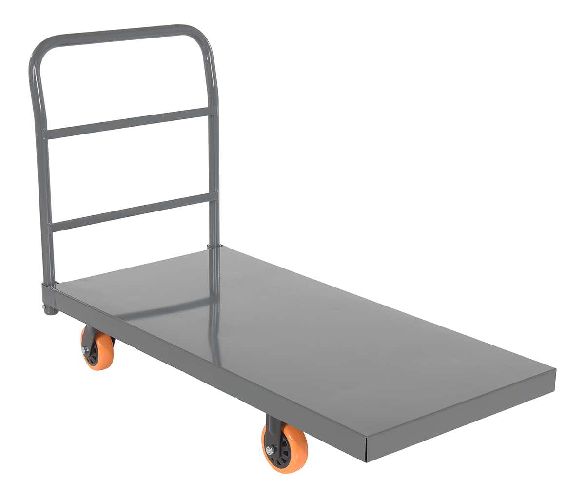 Vestil Steel Smooth Deck Platform Truck with - 5 In. x 2 In. Poly Casters 45 In. x 45 In. x 39 In. 2500 lb - Silver/Orange