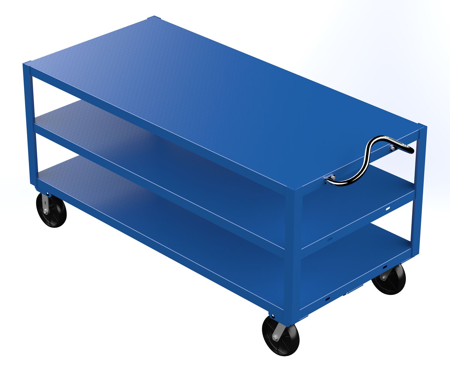 Vestil Steel - 34 In. x 72 In. Platform Heavy Duty Ergo Handle Cart with GFN Casters 3 Shelf 4000 lb - Blue