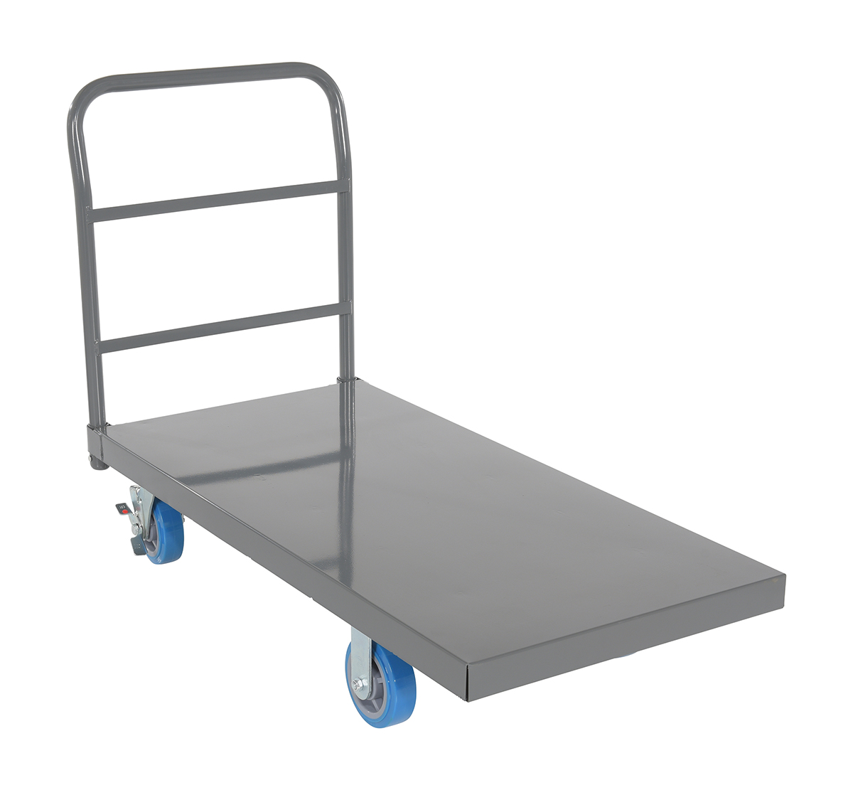 Vestil Steel Smooth Deck Platform Truck with - 6 In. x 2 In. Poly Casters 45 In. x 45 In. x 39 In. 2500 lb - Silver/Blue