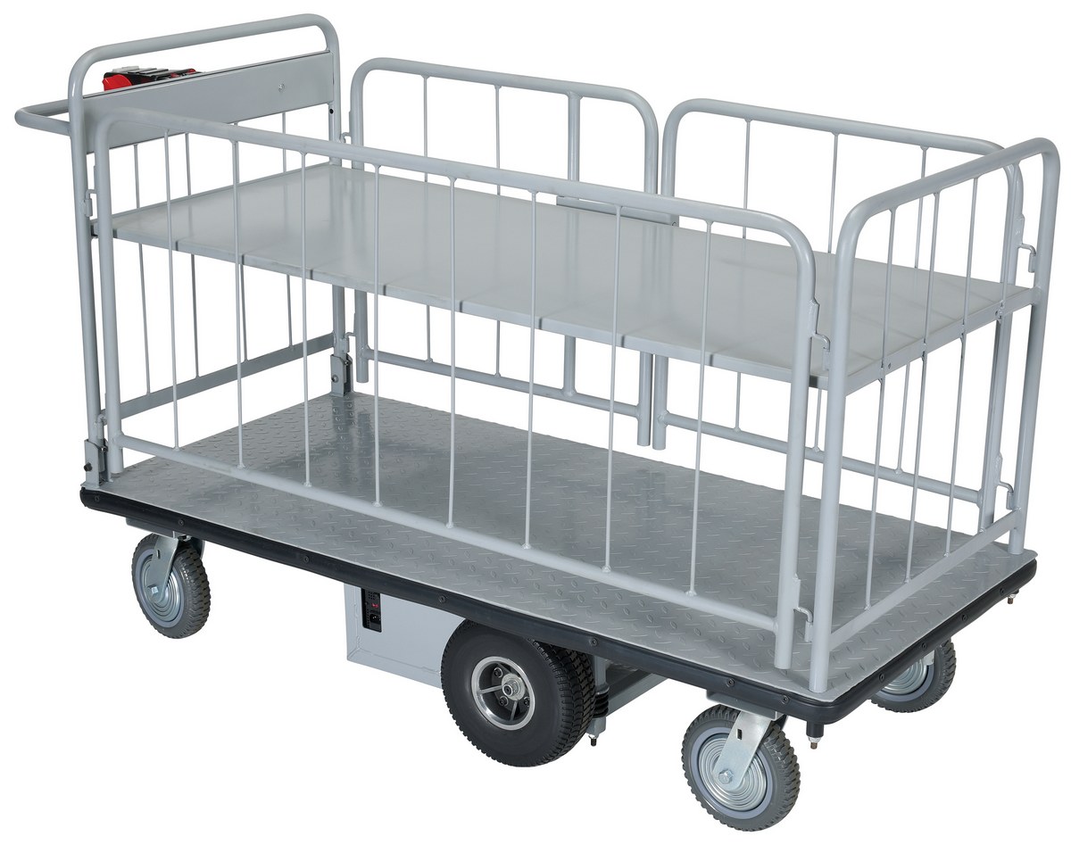 Vestil Steel Electric Material Handling Cart with Sides - 1 Shelf 28 In. x 60 In. 1,500 lb - Gray
